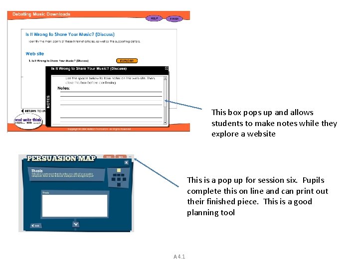 This box pops up and allows students to make notes while they explore a