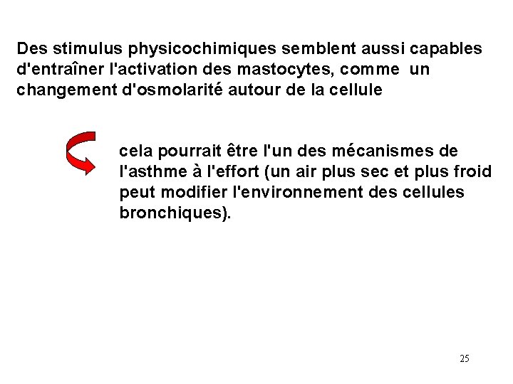 Des stimulus physicochimiques semblent aussi capables d'entraîner l'activation des mastocytes, comme un changement d'osmolarité