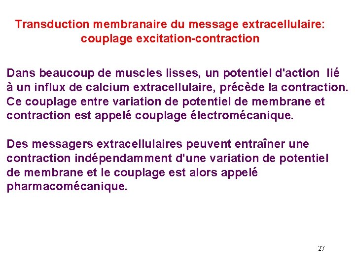 Transduction membranaire du message extracellulaire: couplage excitation-contraction Dans beaucoup de muscles lisses, un potentiel