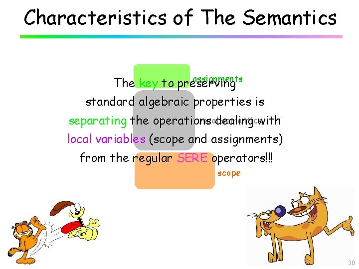 Characteristics of The Semantics assignments The key to preserving standard algebraic properties is usualdealing