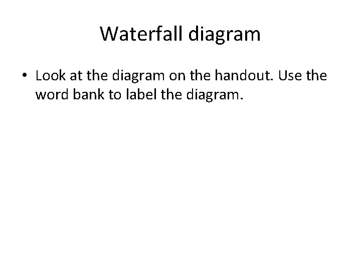 Waterfall diagram • Look at the diagram on the handout. Use the word bank