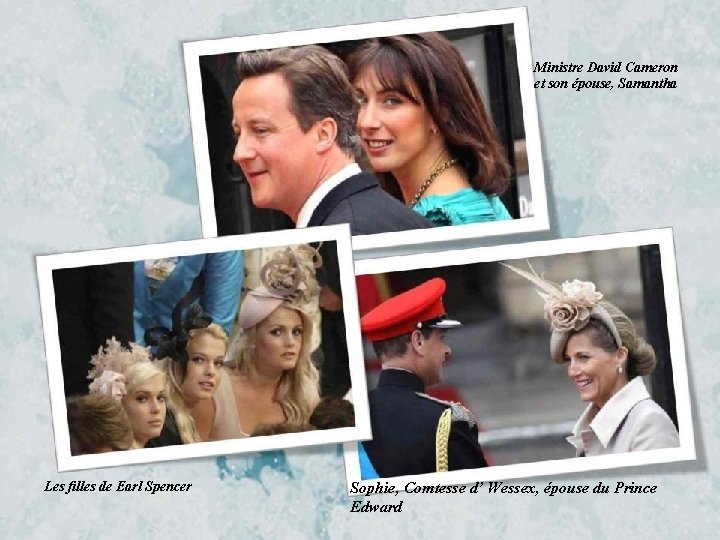 Ministre David Cameron et son épouse, Samantha Les filles de Earl Spencer Sophie, Comtesse