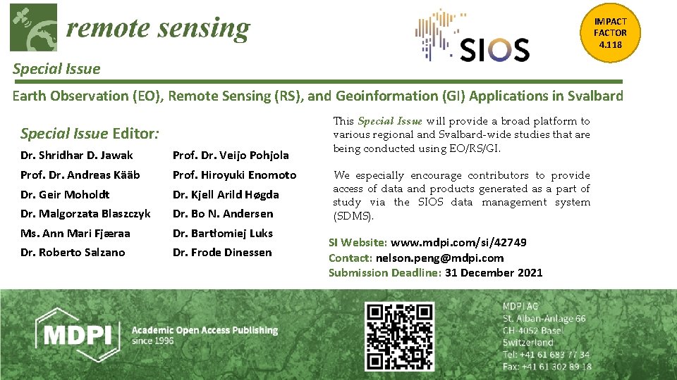 SIOSs Special Issue Earth Observation EO Remote Sensing