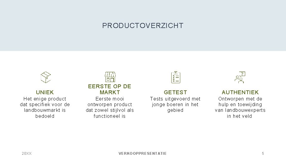 PRODUCTOVERZICHT UNIEK EERSTE OP DE MARKT Het enige product dat specifiek voor de landbouwmarkt