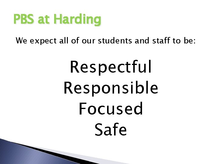 PBS at Harding We expect all of our students and staff to be: Respectful
