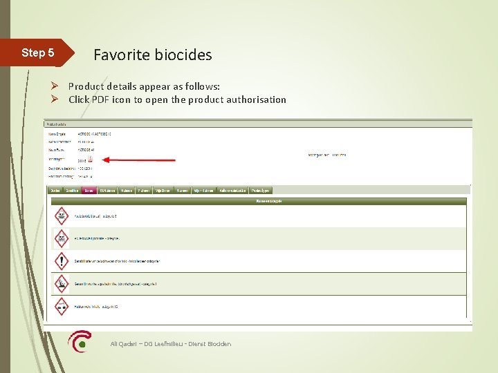 Step 5 Favorite biocides Ø Product details appear as follows: Ø Click PDF icon