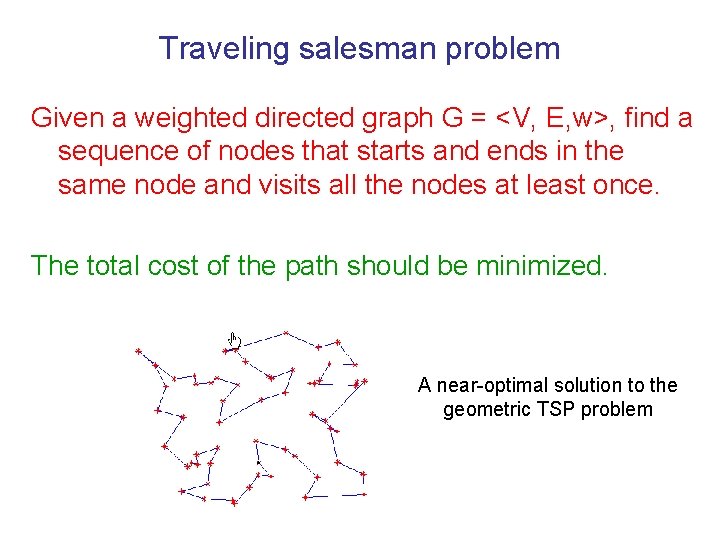 Traveling salesman problem Given a weighted directed graph G = <V, E, w>, find