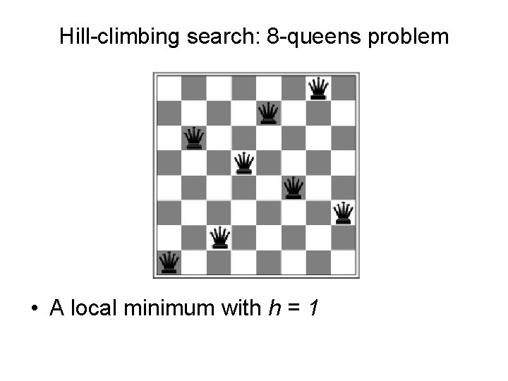 Hill-climbing search: 8 -queens problem • A local minimum with h = 1 