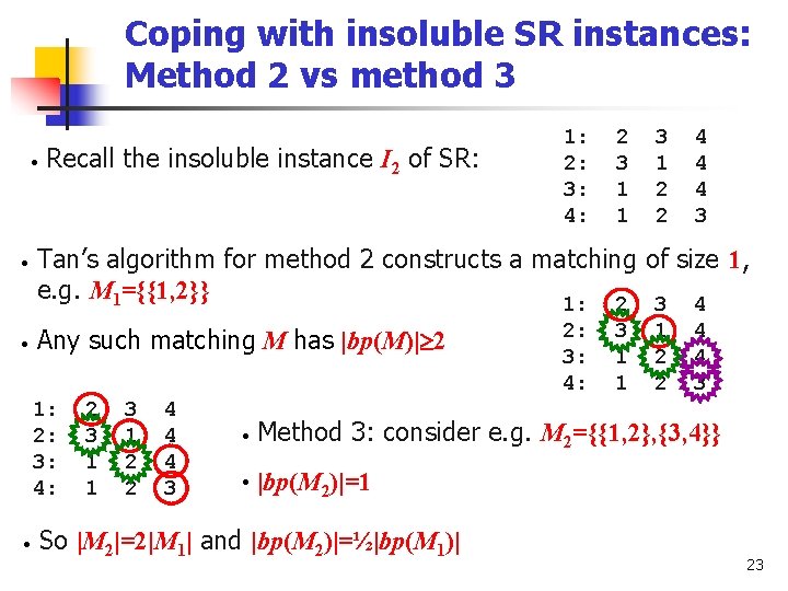 Coping with insoluble SR instances: Method 2 vs method 3 • • • Recall