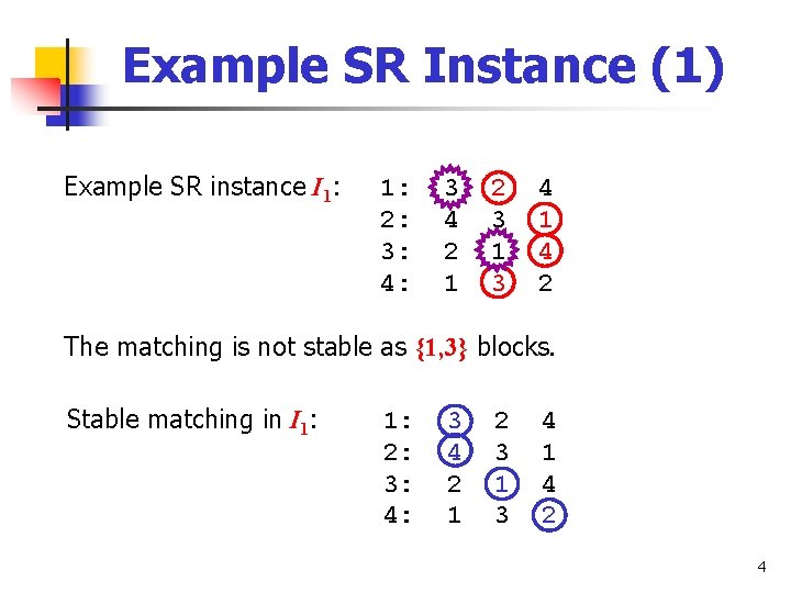 Example SR Instance (1) Example SR instance I 1: 2: 3: 4: 3 4