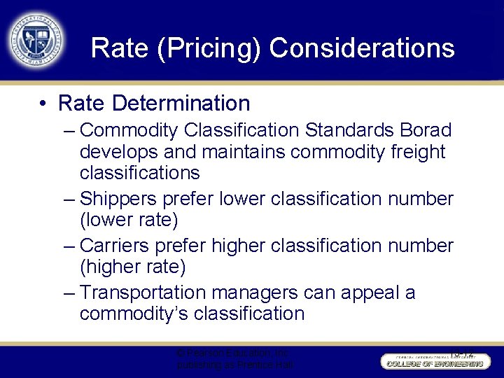 Rate (Pricing) Considerations • Rate Determination – Commodity Classification Standards Borad develops and maintains