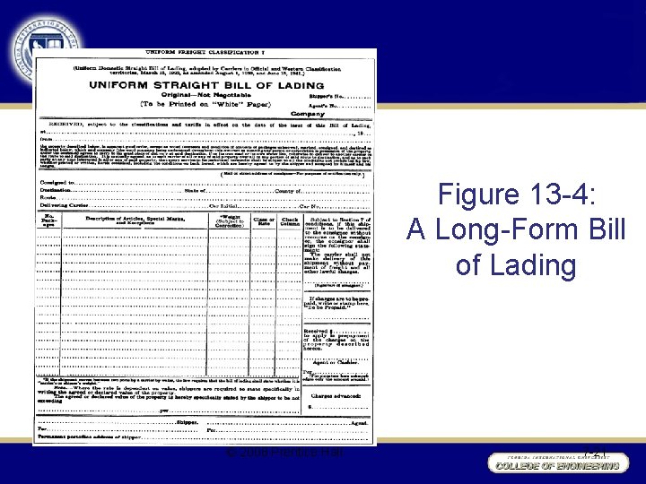 Figure 13 -4: A Long-Form Bill of Lading © 2008 Prentice Hall 7 -21