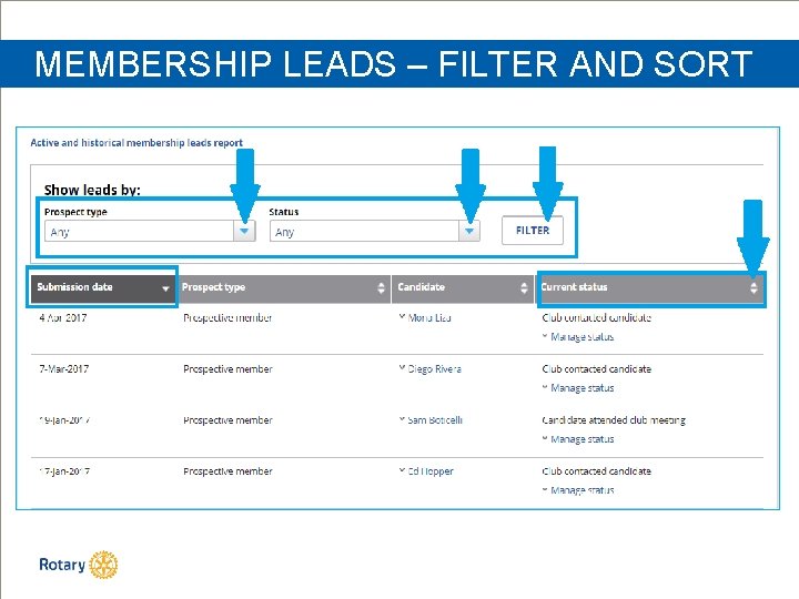 MEMBERSHIP LEADS – FILTER AND SORT 