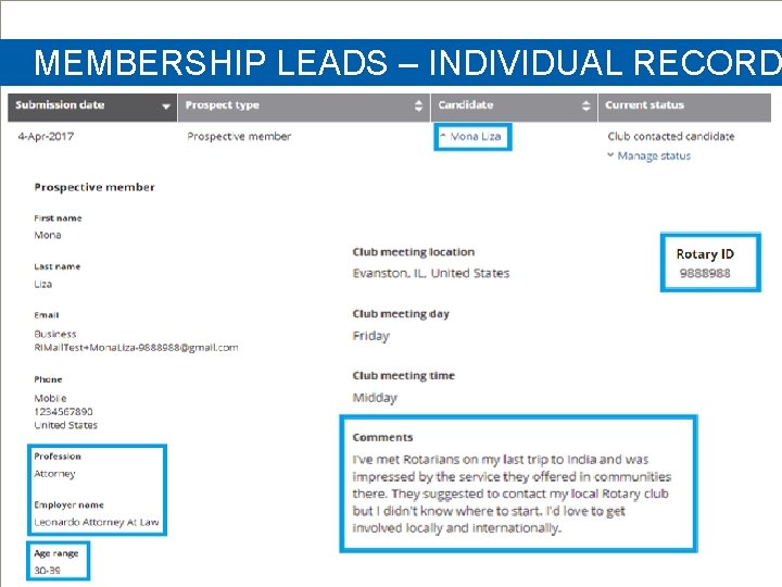 MEMBERSHIP LEADS – INDIVIDUAL RECORD 