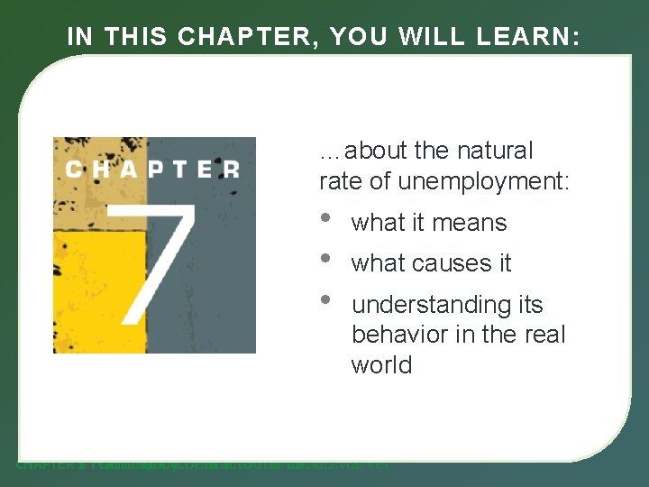 IN THIS CHAPTER, YOU WILL LEARN: …about the natural rate of unemployment: • •