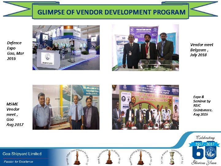 GLIMPSE OF VENDOR DEVELOPMENT PROGRAM Defence Expo Goa, Mar 2016 MSME Vendor meet ,
