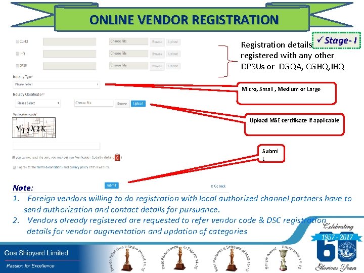 ONLINE VENDOR REGISTRATION Registration details , ü if Stage- I registered with any other