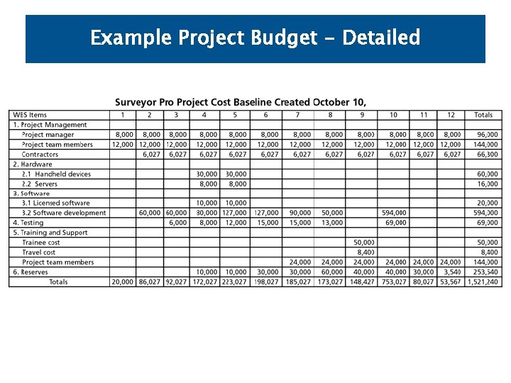 Example Project Budget - Detailed 