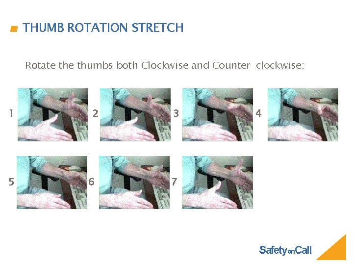 THUMB ROTATION STRETCH Rotate thumbs both Clockwise and Counter-clockwise: 1 5 2 6 3