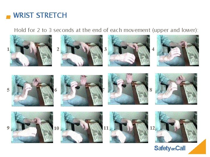 WRIST STRETCH Hold for 2 to 3 seconds at the end of each movement