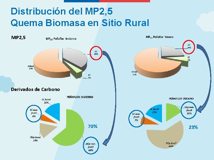 Distribución del MP 2, 5 Quema Biomasa en Sitio Rural MP 2, 5 Derivados