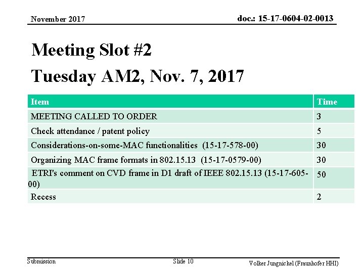 doc. : 15 -17 -0604 -02 -0013 November 2017 Meeting Slot #2 Tuesday AM