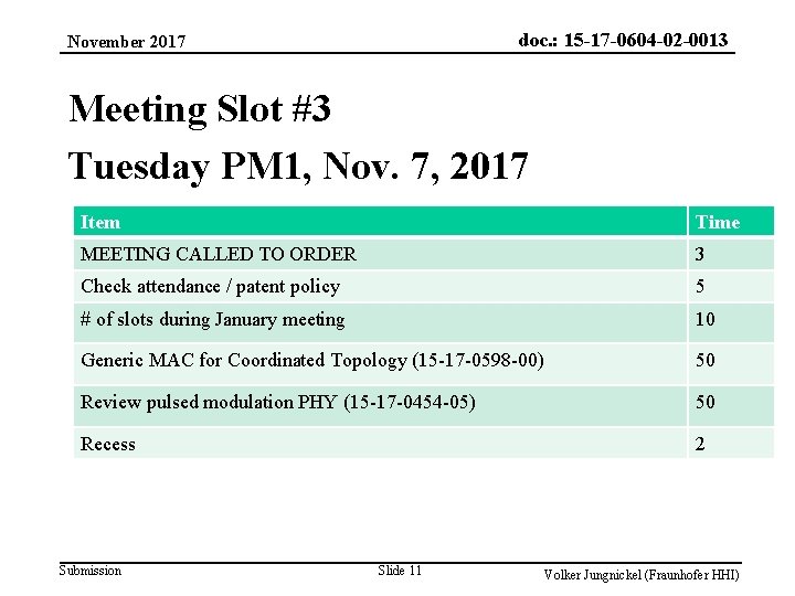 doc. : 15 -17 -0604 -02 -0013 November 2017 Meeting Slot #3 Tuesday PM
