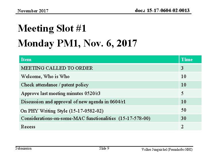 doc. : 15 -17 -0604 -02 -0013 November 2017 Meeting Slot #1 Monday PM