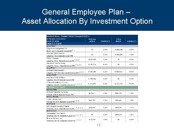 General Employee Plan – Asset Allocation By Investment Option 12 