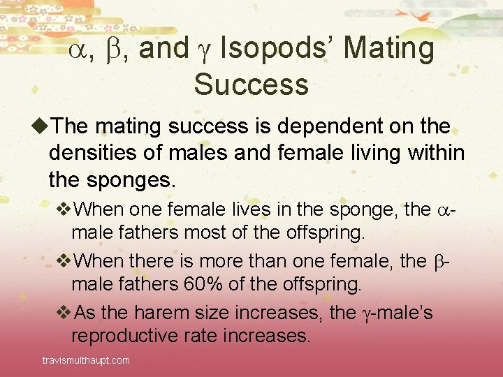  , , and Isopods’ Mating Success u. The mating success is dependent on