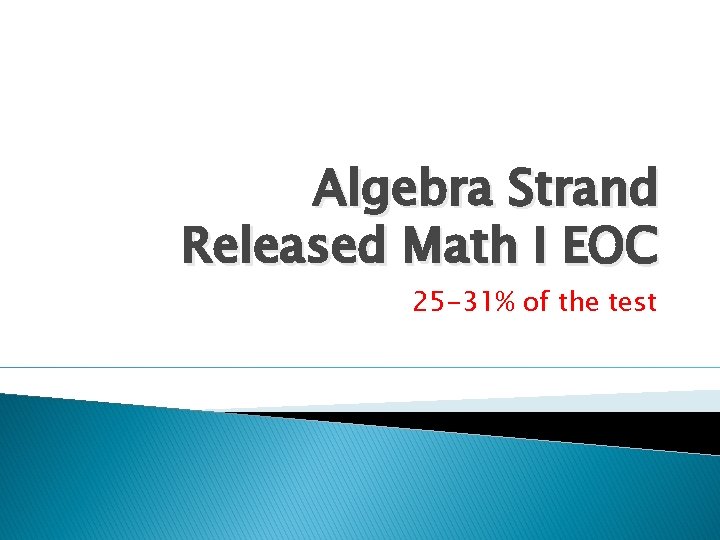 Algebra Strand Released Math I EOC 25 -31% of the test 