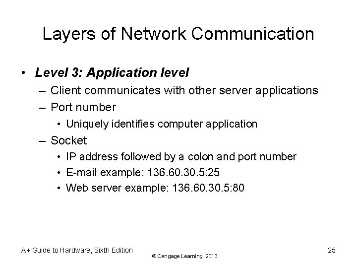 Layers of Network Communication • Level 3: Application level – Client communicates with other