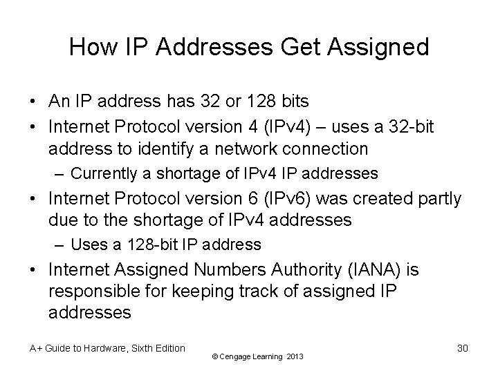 How IP Addresses Get Assigned • An IP address has 32 or 128 bits