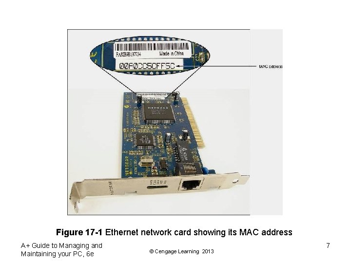 Figure 17 -1 Ethernet network card showing its MAC address A+ Guide to Managing