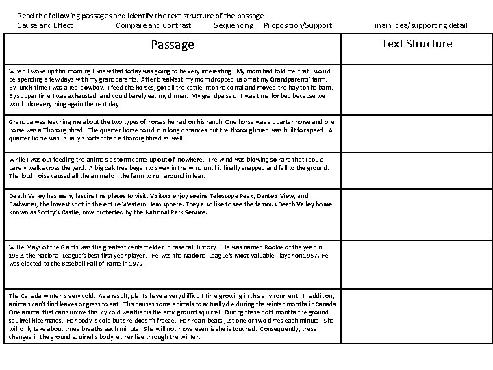 Read the following passages and identify the text structure of the passage. Cause and