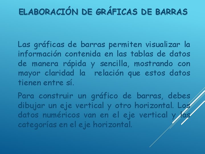 ELABORACIÓN DE GRÁFICAS DE BARRAS Las gráficas de barras permiten visualizar la información contenida