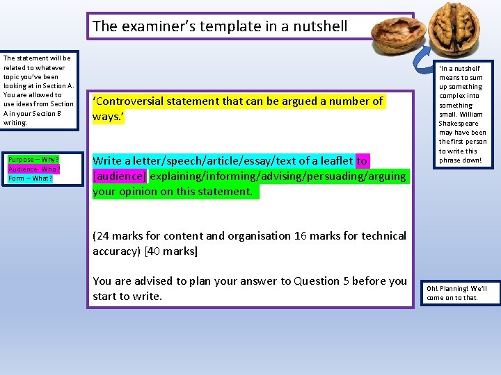 The examiner’s template in a nutshell The statement will be related to whatever topic