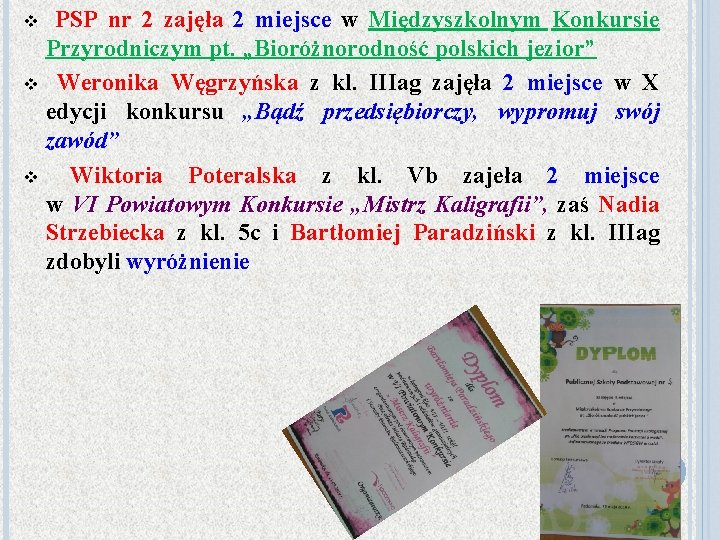 PSP nr 2 zajęła 2 miejsce w Międzyszkolnym Konkursie Przyrodniczym pt. „Bioróżnorodność polskich jezior”