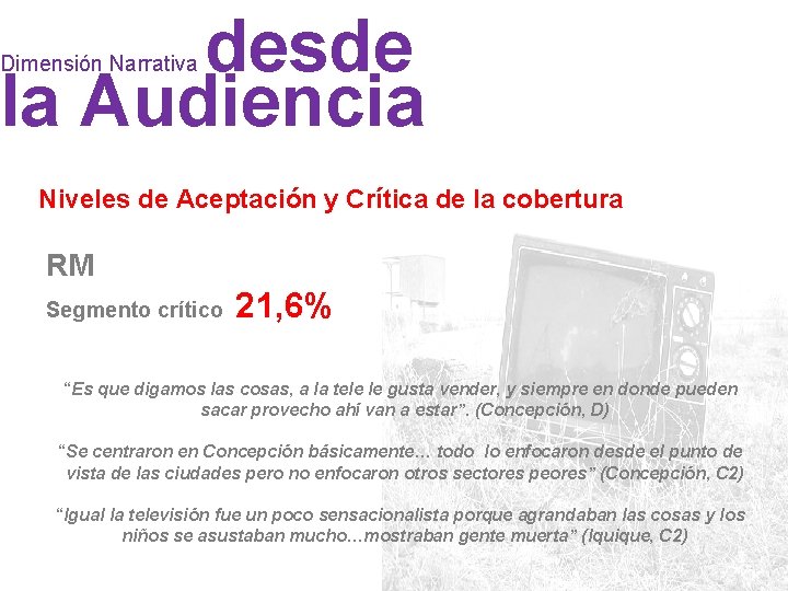 desde la Audiencia Dimensión Narrativa Niveles de Aceptación y Crítica de la cobertura RM