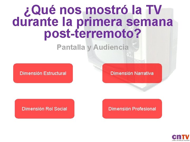 ¿Qué nos mostró la TV durante la primera semana post-terremoto? Pantalla y Audiencia Dimensión