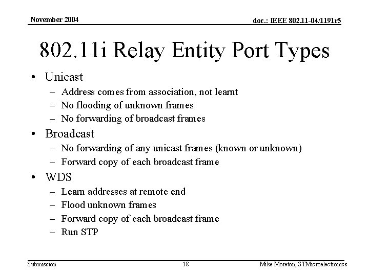 November 2004 doc. : IEEE 802. 11 -04/1191 r 5 802. 11 i Relay