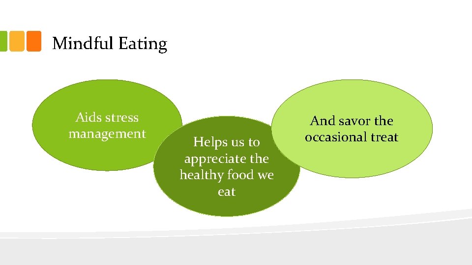 Mindful Eating Aids stress management Helps us to appreciate the healthy food we eat