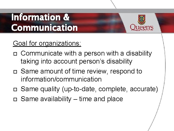 Information & Communication Goal for organizations: Communicate with a person with a disability taking