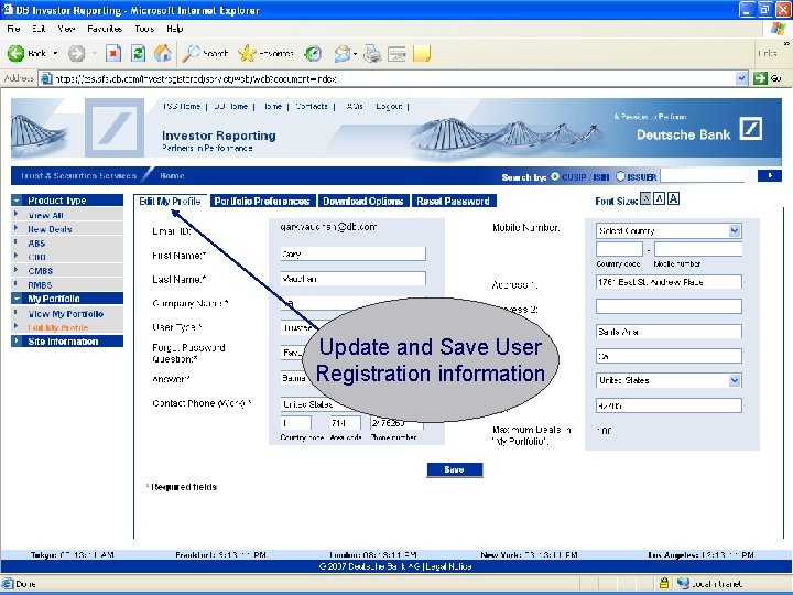 Update and Save User Registration information 