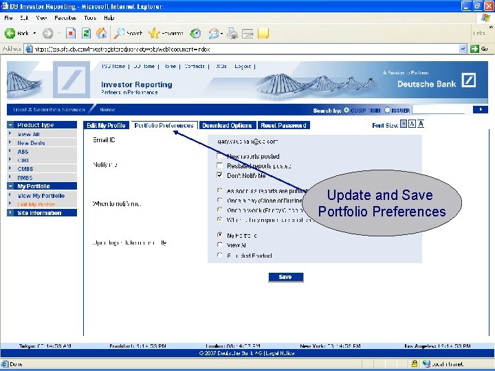 Update and Save Portfolio Preferences 