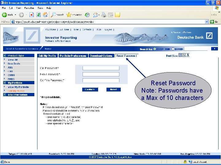 Reset Password Note: Passwords have a Max of 10 characters 