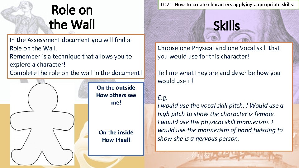 LO 2 – How to create characters applying appropriate skills. Role on the Wall