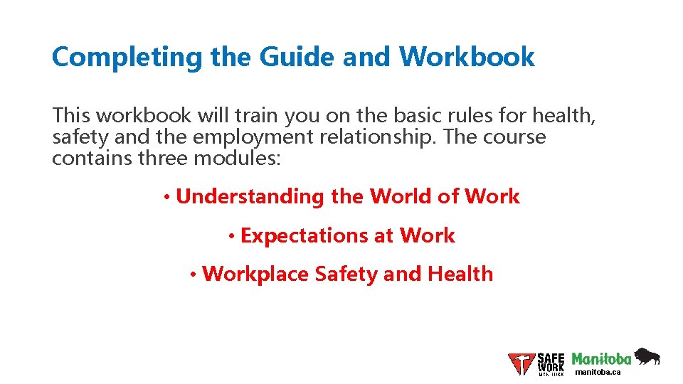 Completing the Guide and Workbook This workbook will train you on the basic rules