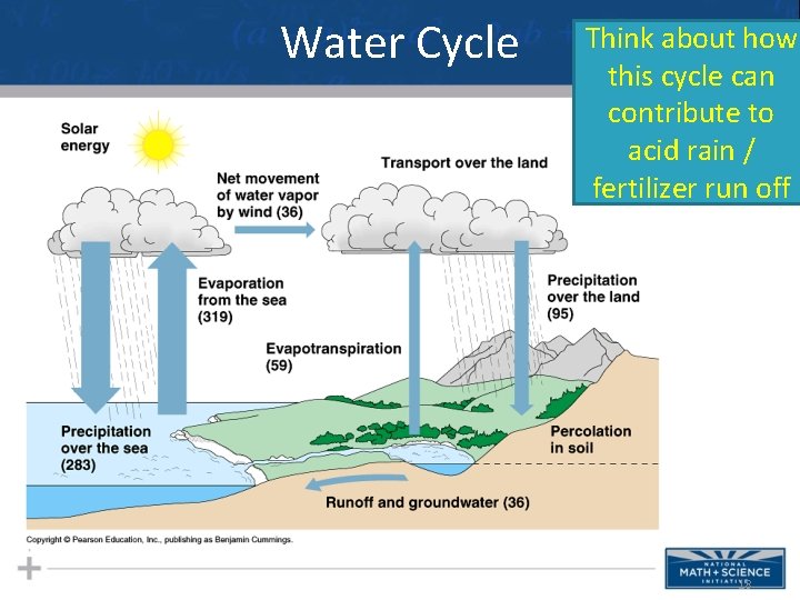 Water Cycle Think about how this cycle can contribute to acid rain / fertilizer