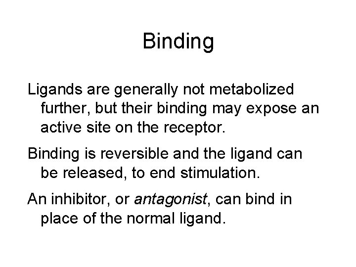 Binding Ligands are generally not metabolized further, but their binding may expose an active